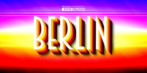 Retro text effect berlin futuristic editable 80s classic style with experimental background, ideal for poster, flyer, social media post with give them the rad 1980s touch