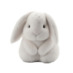 A cuddly white plush toy rabbit, sitting and waiting to be hugged. Generative AI.