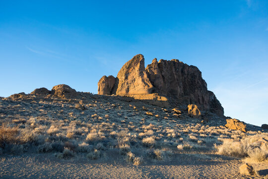 Fort Rock against clear sky, California, USA
