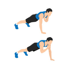 Plank shoulder taps exercise. Flat vector illustration isolated on white background. Layered vector. Abs workout. Flat vector illustration isolated on white background - obrazy, fototapety, plakaty