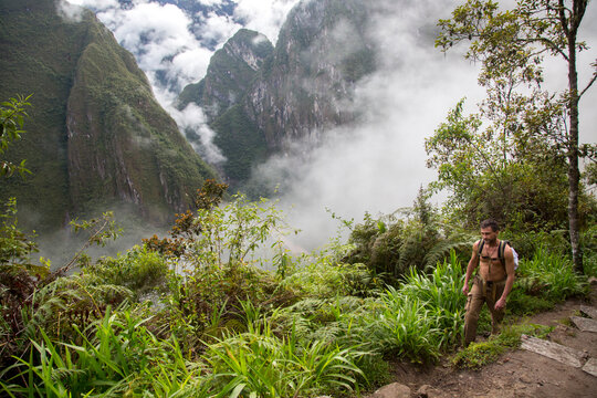 hiking up Machu Pichu, Peru