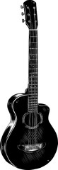 Obraz premium PNG engraved style illustration for posters, decoration and print. Hand drawn sketch of acoustic guitar in monochrome isolated on white background. Detailed vintage woodcut style drawing. 
