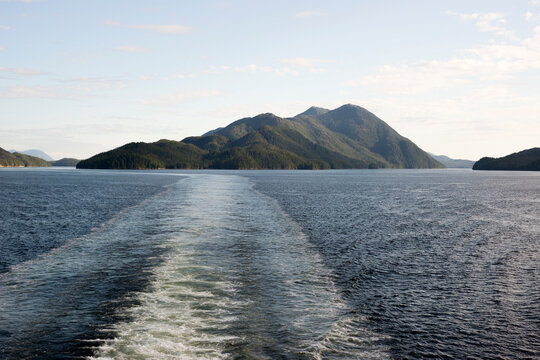 The wake of the M/V Columbia leaves a temporary path through the Inside Passage, Alaska.