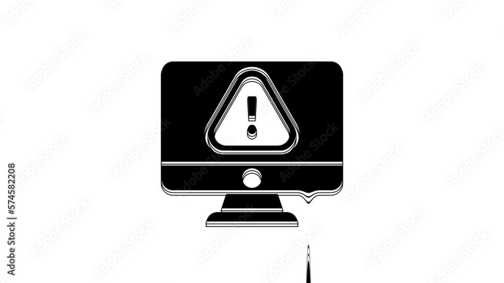 Poster black computer monitor with exclamation mark icon isolated on white background. alert message smartp