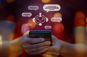   Chat bot service and future marketing concept Customer using online service with chat bot on smartphone.