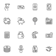 Money and finance line icons set