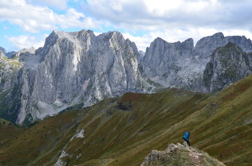 The mountains of the Prokletije National Park in the autumn near the Grebaje Valley of Montenegro. The Accursed Mountains. Albanian Alps.