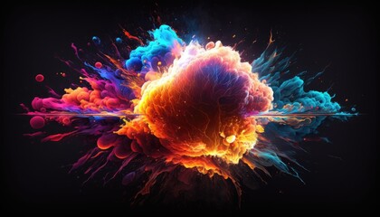 Colorful magic explosion on dark background. Generative ai