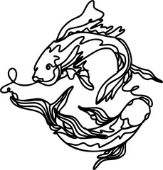 one line koi fish draw sketch logo icon symbol vector illustration design one line continues linear fish
