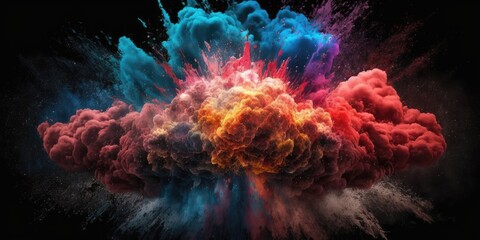 Fototapeta na wymiar Colorful magic explosion on dark background. Generative ai