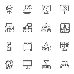 Co-working space line icons set