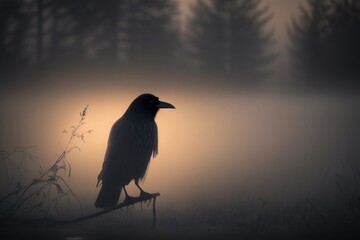 Obraz premium Crow Silhouette in the Wild A Stunning Wildlife Shot at Dusk generative ai
