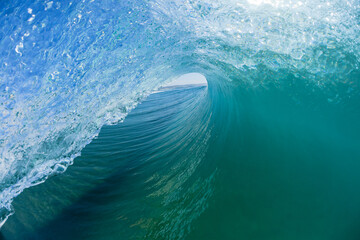 Wave Ocean Swimming Inside Surfing Surfer Rube Ride View Hollow Blue Water.