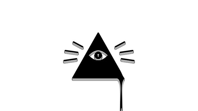 Black Masons symbol All-seeing eye of God icon isolated on white background. The eye of Providence in the triangle. 4K Video motion graphic animation