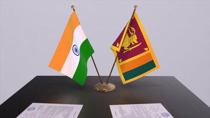 Sri Lanka and India national flags. Partnership deal 3D illustration, politics and business agreement cooperation