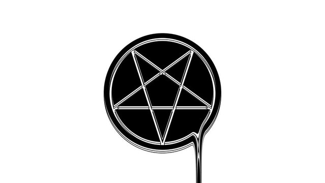 Black Pentagram in a circle icon isolated on white background. Magic occult star symbol. 4K Video motion graphic animation