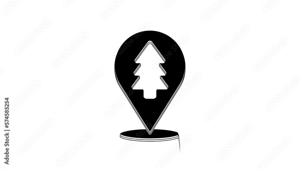 Wall mural black location of the forest on a map icon isolated on white background. 4k video motion graphic ani