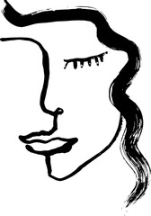 Abstract Girl with Closed Eyes Line Art Rough Dry Brush Portrait