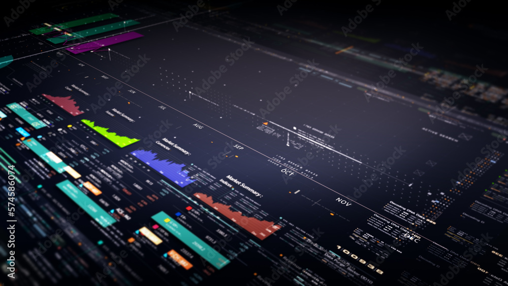 Leinwandbilder business stock market, trading, info graphic with animated graphs, charts and data numbers insight a