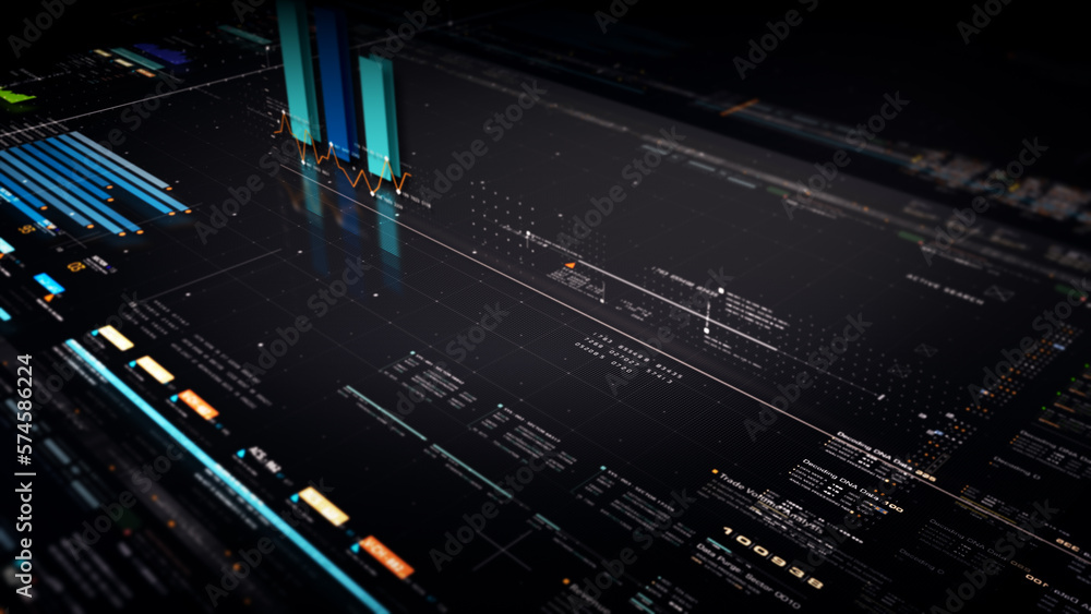 Fototapete business stock market, trading, info graphic with animated graphs, charts and data numbers insight a