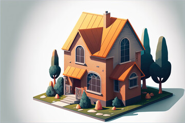 Isometric 3D House Model. Generative AI - obrazy, fototapety, plakaty
