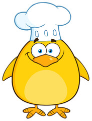 Funny Chef Yellow Chick Cartoon Character. Hand Drawn Illustration Isolated On Transparent Background