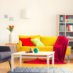 Cozy colorful living room. Generative AI.