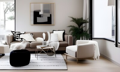 Modern style living room. Generative AI.