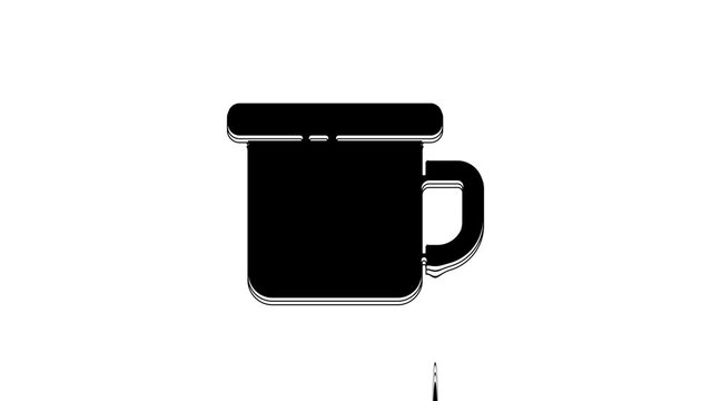 Black Camping metal mug icon isolated on white background. 4K Video motion graphic animation