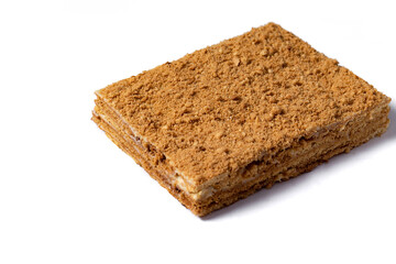 cake Medovik on white background. Close up view