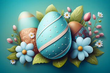 Colorful Easter Eggs on Light Blue Background. Generative AI