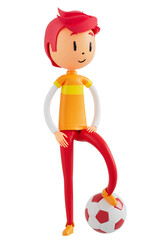 3d boy cartoon character in action. 3d illustrator. sport activity. exercise fitness pose. workout training lifestyle. man player. technology VR connection. gym outdoor. cyberspace object concept.