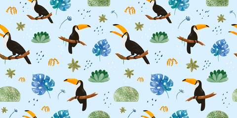 Tropical safari pattern watercolor seamless pattern