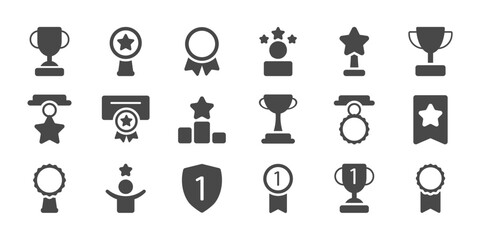 Set with award, award with number 1, one, trophy cup, trophy cup with star winner medal, trophy star, user with rating vector icon 