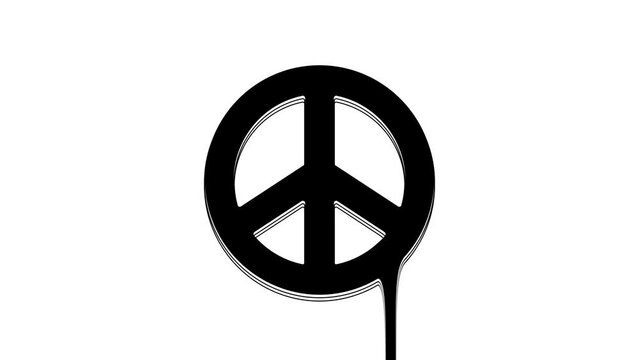Black Peace icon isolated on white background. Hippie symbol of peace. 4K Video motion graphic animation