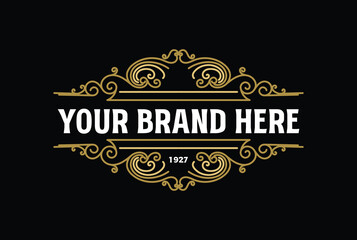 Vintage Swirl Border Frame Royal Crown Badge Emblem Stamp Label Logo Design Vector