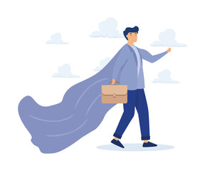 Confidence businessman success or leadership concept,superhero or strong, modern flat vector illustration