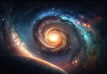 Fototapeta na wymiar spiral galaxy in space created with Generative AI technology