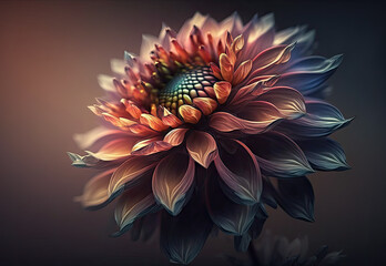psychodelic flower on darken background created with Generative AI technology