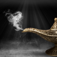 Golden Arabian lamp with white smoke