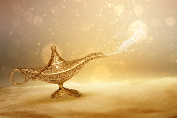 Golden Arabian lamp with white smoke
