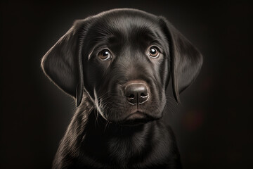 Fototapeta premium Cute puppy looking at the camera on pastel colorful background. Adorable pet. Generative AI