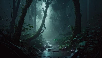 Keuken foto achterwand Sprookjesbos Dense Raining Forest Landscape Wallpaper Generated AI HD 4K