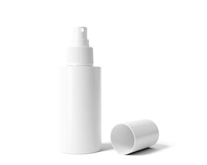 Blank  Plastic Cosmetic Spray Bottle packaging isolated on transparent background, prepared for mockup, 3D render.
