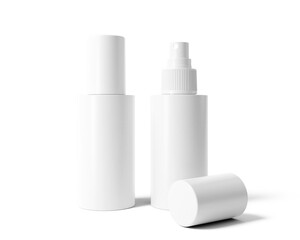 Blank  Plastic Cosmetic Spray Bottle packaging isolated on transparent background, prepared for mockup, 3D render.