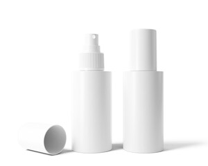 Blank  Plastic Cosmetic Spray Bottle packaging isolated on transparent background, prepared for mockup, 3D render.