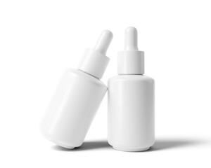 Blank white plastic dropper bottle packaging isolated on transparent background, prepared for mockup, 3D render.