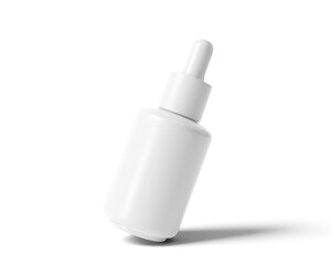 Blank white plastic dropper bottle packaging isolated on transparent background, prepared for mockup, 3D render.