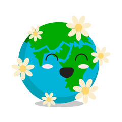 Flat Illustration of the Earth for Earth Day with White Background