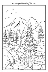 landscape coloring page vector